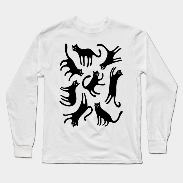 Black Cats Blep Long Sleeve T-Shirt by littleclyde